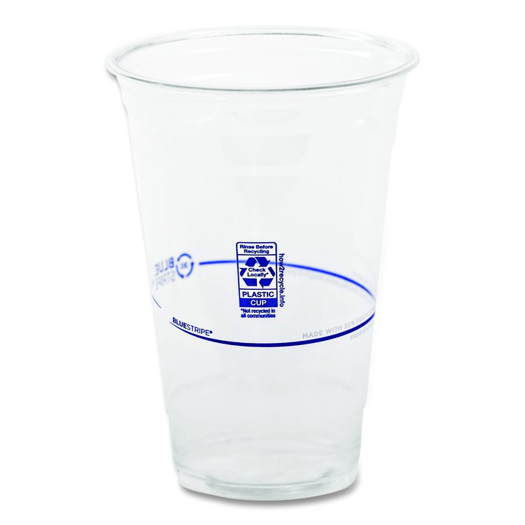 BlueStripe 25% Recycled Content Cold Cups, 20 oz, Plastic, Clear/Blue, 1,000/Carton