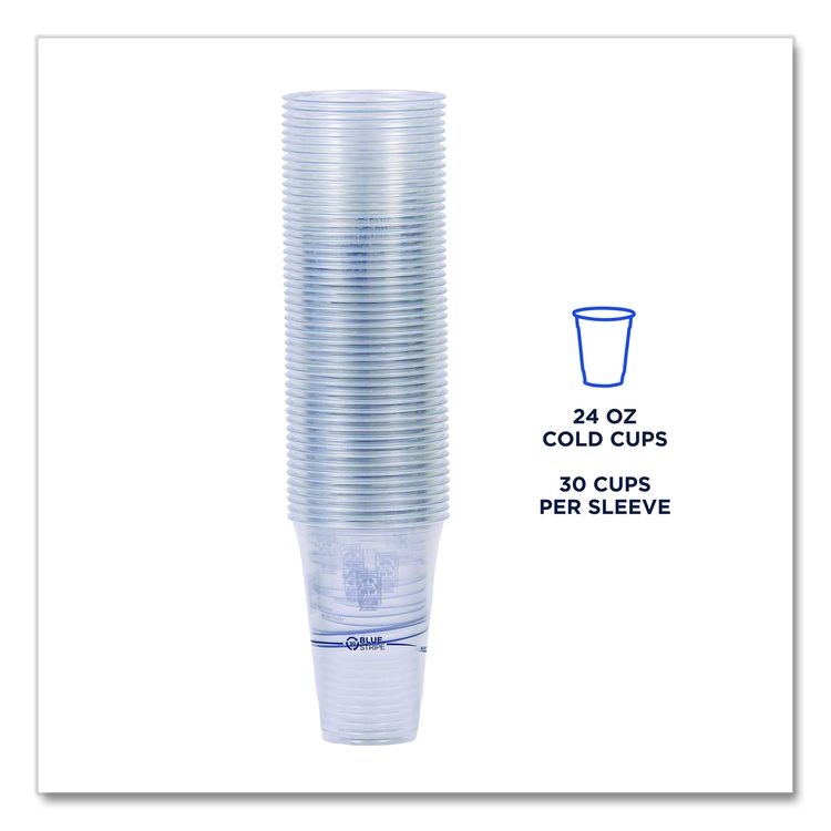 BlueStripe Recycled Content Clear Plastic Cold Drink Cups, 24 oz, 600/Carton