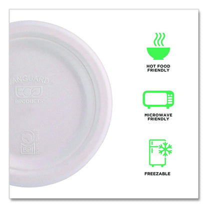 Vanguard Renewable and Compostable Sugarcane Plates, 7" dia, White, 1,000/Carton