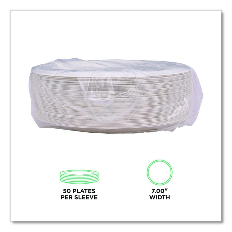 Vanguard Renewable and Compostable Sugarcane Plates, 7" dia, White, 1,000/Carton