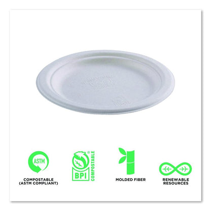 Vanguard Renewable and Compostable Sugarcane Plates, 7" dia, White, 1,000/Carton