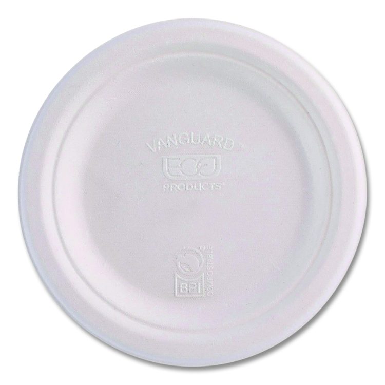 Vanguard Renewable and Compostable Sugarcane Plates, 7" dia, White, 1,000/Carton
