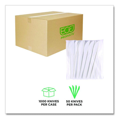 Plantware Compostable Cutlery, Knife, Plastic, Pearl White, 50/Pack, 20 Packs/Carton