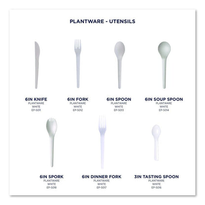 Plantware Compostable Cutlery, Knife, Plastic, Pearl White, 50/Pack, 20 Packs/Carton