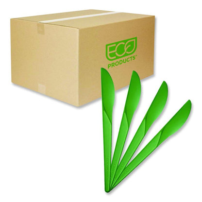 Plantware Compostable Cutlery, Knife, Plastic, Green, 1,000/Carton