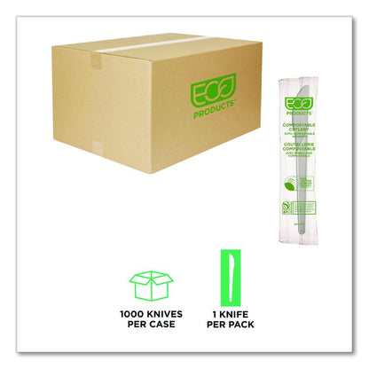 Plantware Compostable Cutlery, Knife, Plastic, White, 1,000/Carton