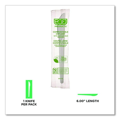 Plantware Compostable Cutlery, Knife, Plastic, White, 1,000/Carton