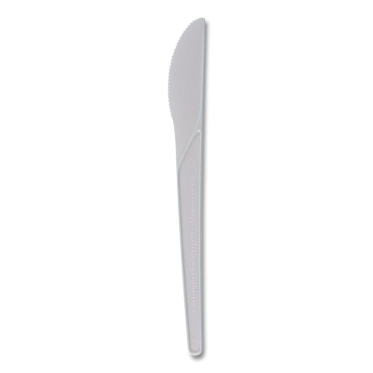 Plantware Compostable Cutlery, Knife, Plastic, White, 1,000/Carton
