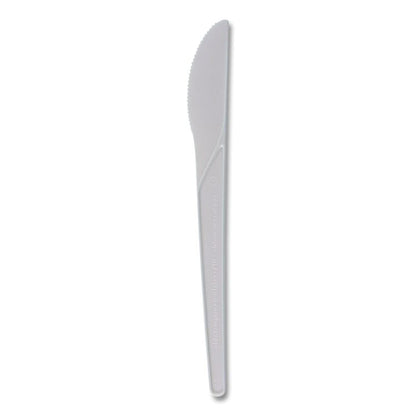 Plantware Compostable Cutlery, Knife, Plastic, White, 1,000/Carton