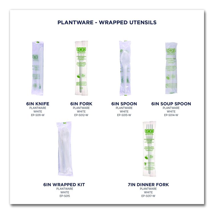 Plantware Compostable Cutlery, Knife, Plastic, White, 1,000/Carton