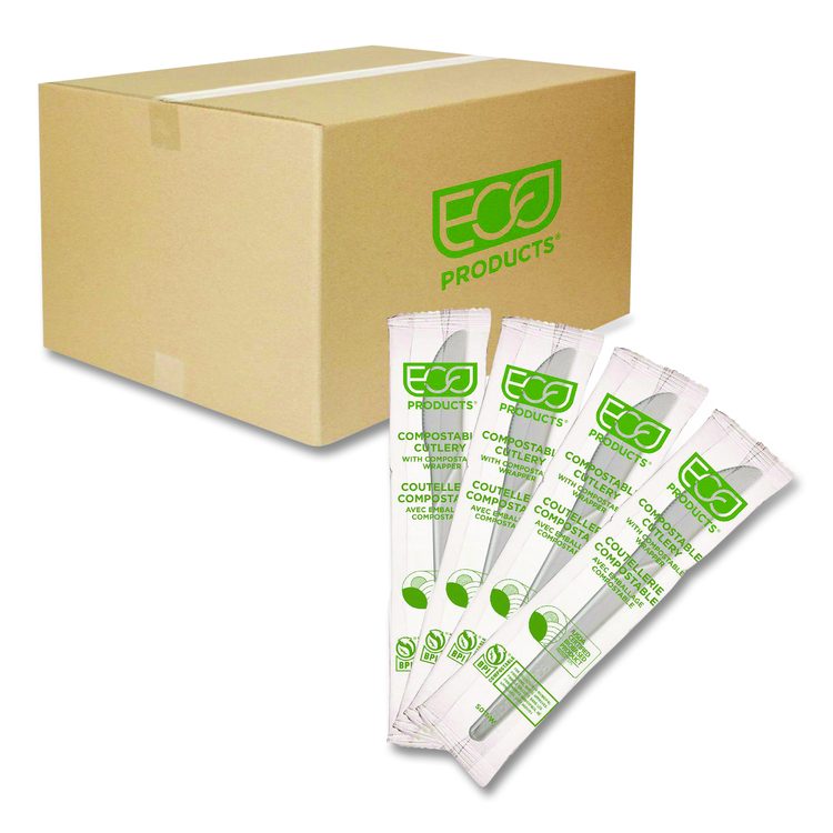 Plantware Compostable Cutlery, Knife, Plastic, White, 1,000/Carton