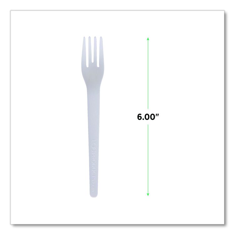 Plantware Compostable Cutlery, Fork, Plastic, Pearl White, 50/Pack, 20 Packs/Carton
