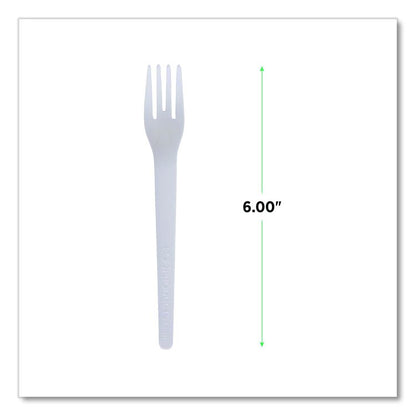 Plantware Compostable Cutlery, Fork, Plastic, Pearl White, 50/Pack, 20 Packs/Carton