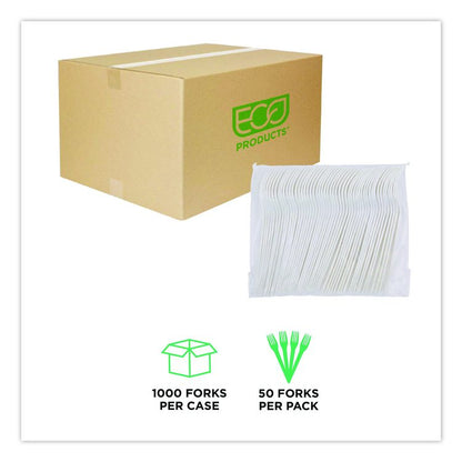 Plantware Compostable Cutlery, Fork, Plastic, Pearl White, 50/Pack, 20 Packs/Carton