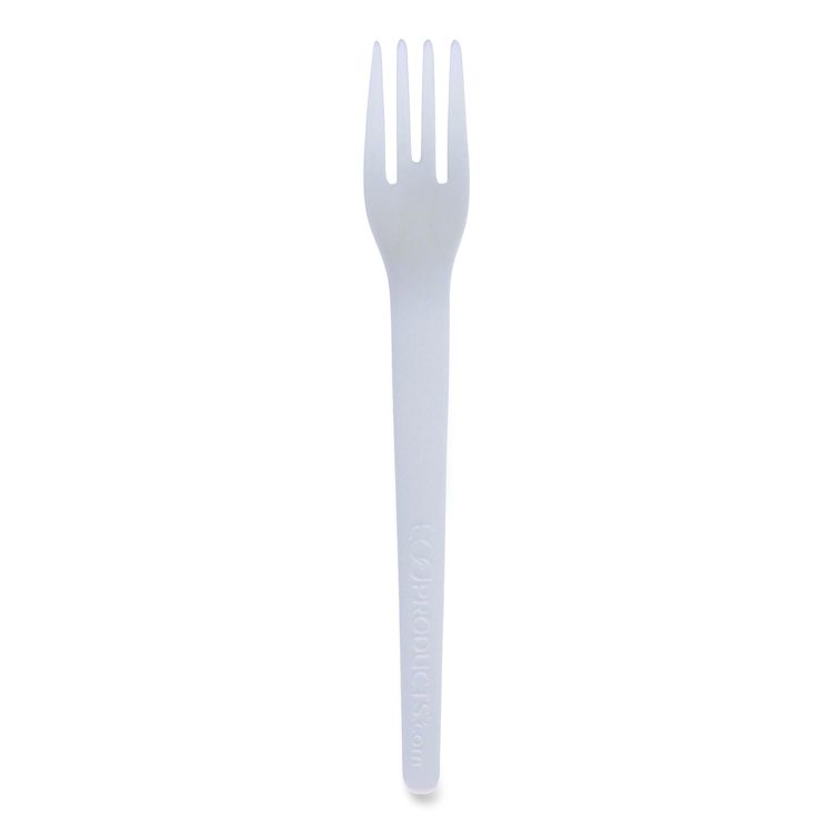 Plantware Compostable Cutlery, Fork, Plastic, Pearl White, 50/Pack, 20 Packs/Carton