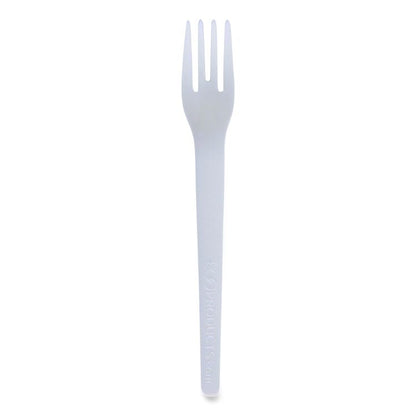 Plantware Compostable Cutlery, Fork, Plastic, Pearl White, 50/Pack, 20 Packs/Carton