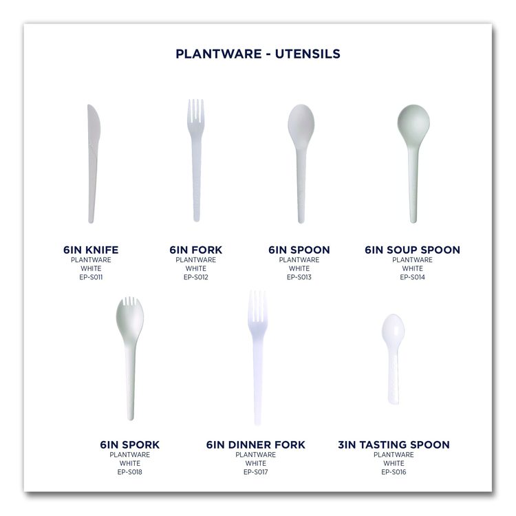Plantware Compostable Cutlery, Fork, Plastic, Pearl White, 50/Pack, 20 Packs/Carton