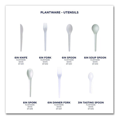 Plantware Compostable Cutlery, Fork, Plastic, Pearl White, 50/Pack, 20 Packs/Carton