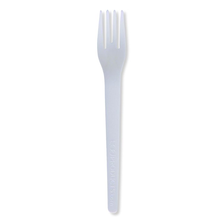 Plantware Compostable Cutlery, Fork, Plastic, White, 1,000/Carton