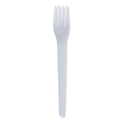 Plantware Compostable Cutlery, Fork, Plastic, White, 1,000/Carton