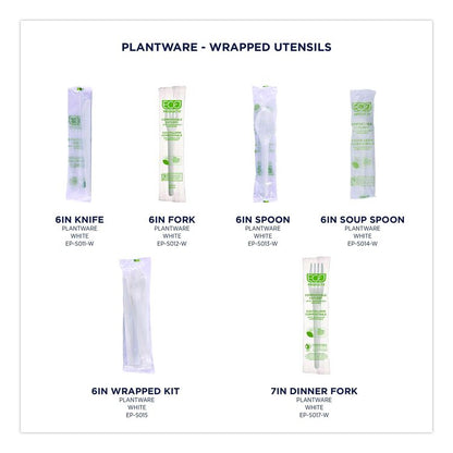 Plantware Compostable Cutlery, Fork, Plastic, White, 1,000/Carton