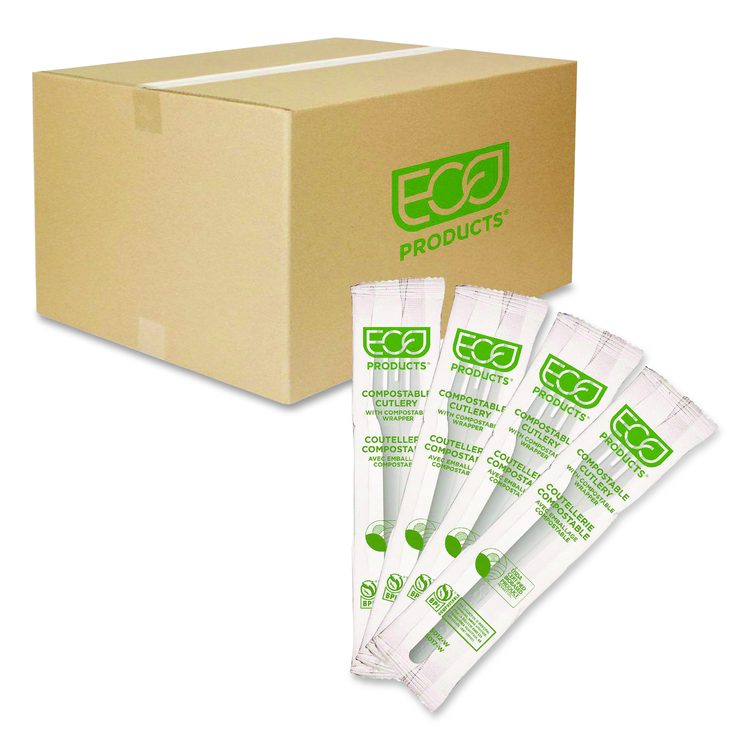 Plantware Compostable Cutlery, Fork, Plastic, White, 1,000/Carton