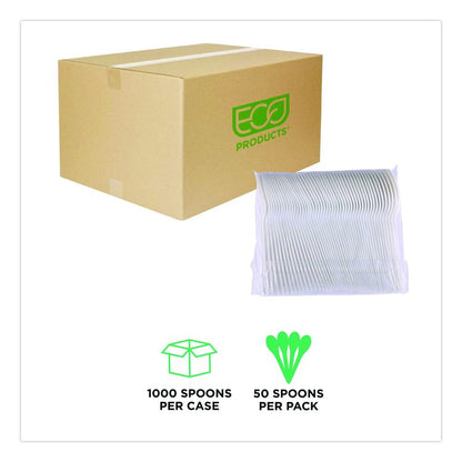 Plantware Compostable Cutlery, Spoon, Plastic, Pearl White, 50/Pack, 20 Pack/Carton