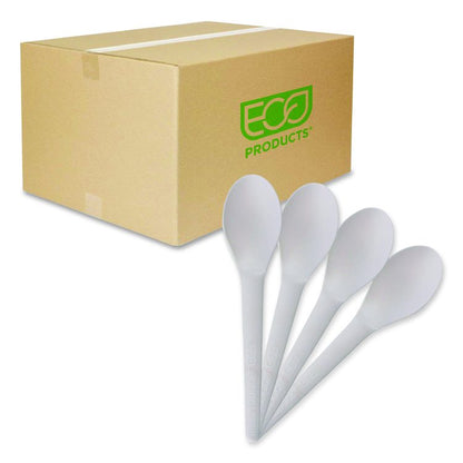 Plantware Compostable Cutlery, Spoon, Plastic, Pearl White, 50/Pack, 20 Pack/Carton