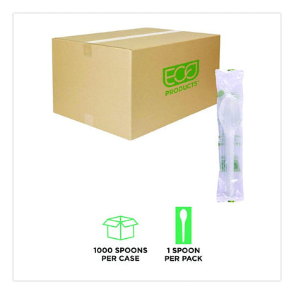 Plantware Compostable Cutlery, Spoon, Plastic, White, 1,000/Carton