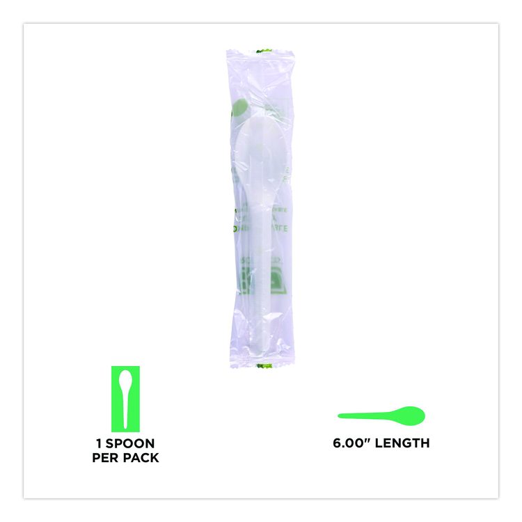 Plantware Compostable Cutlery, Spoon, Plastic, White, 1,000/Carton