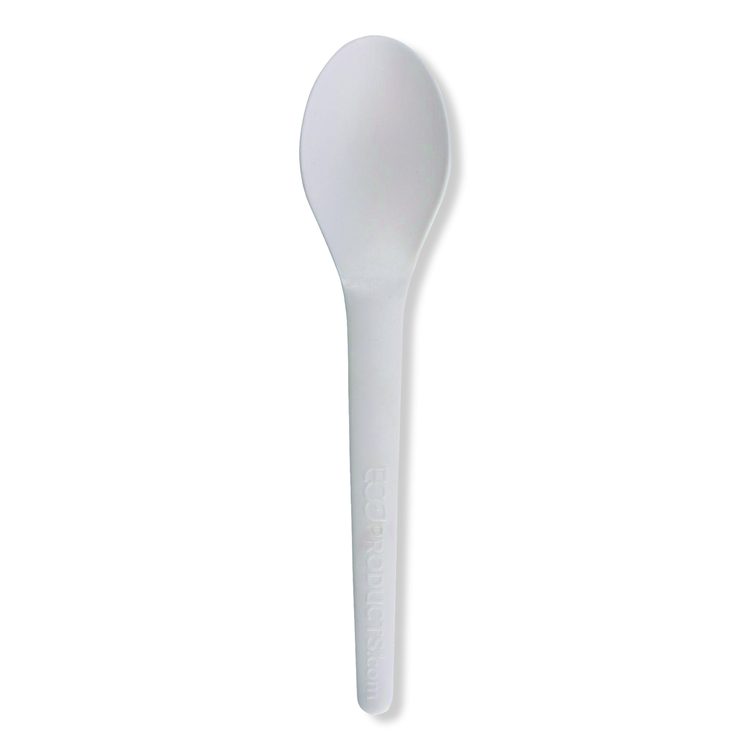 Plantware Compostable Cutlery, Spoon, Plastic, White, 1,000/Carton