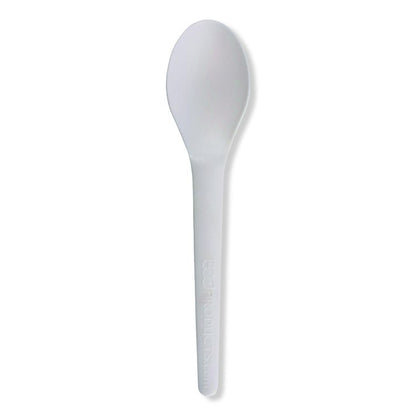 Plantware Compostable Cutlery, Spoon, Plastic, White, 1,000/Carton