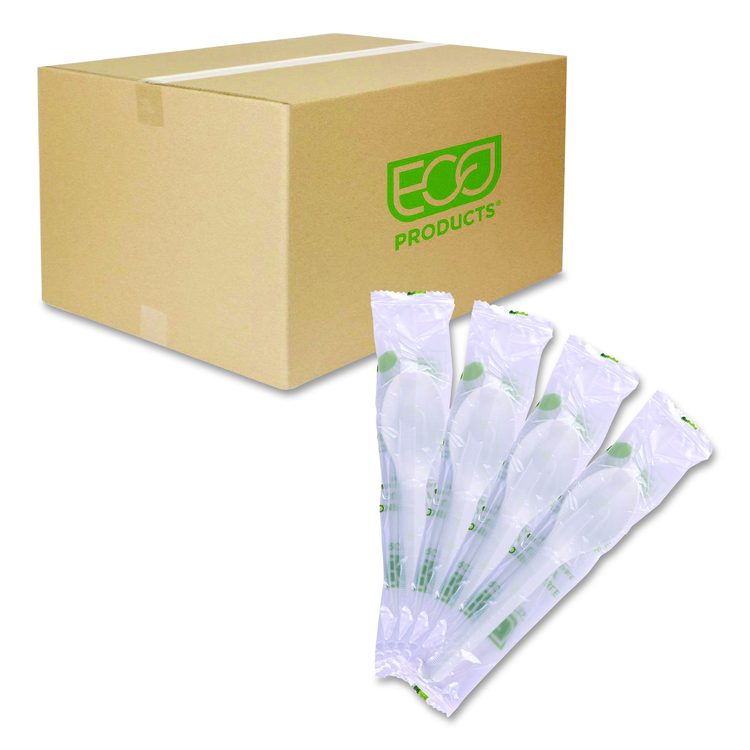 Plantware Compostable Cutlery, Spoon, Plastic, White, 1,000/Carton