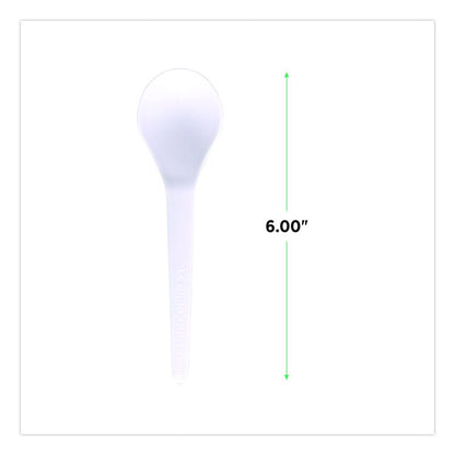 Plantware Compostable Soup Spoon, Heavyweight, Plastic, White, 50/Pack, 20 Packs/Carton