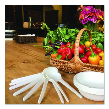 Plantware Compostable Soup Spoon, Heavyweight, Plastic, White, 50/Pack, 20 Packs/Carton