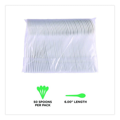 Plantware Compostable Soup Spoon, Heavyweight, Plastic, White, 50/Pack, 20 Packs/Carton