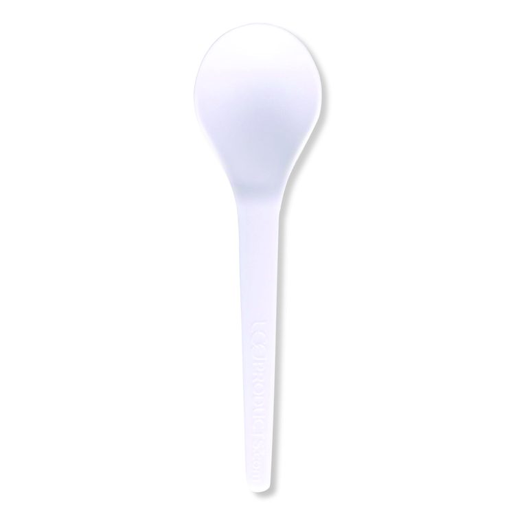 Plantware Compostable Soup Spoon, Heavyweight, Plastic, White, 50/Pack, 20 Packs/Carton
