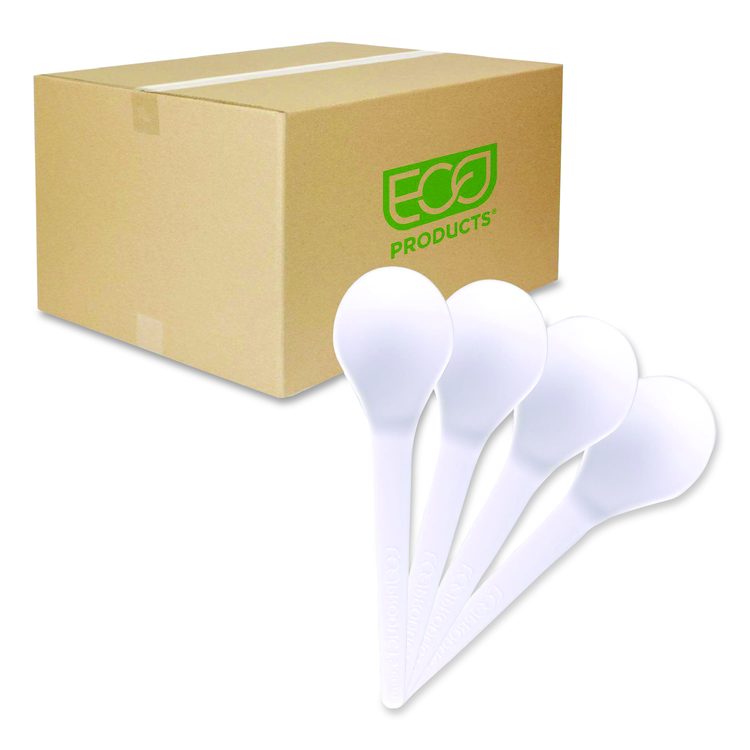 Plantware Compostable Soup Spoon, Heavyweight, Plastic, White, 50/Pack, 20 Packs/Carton