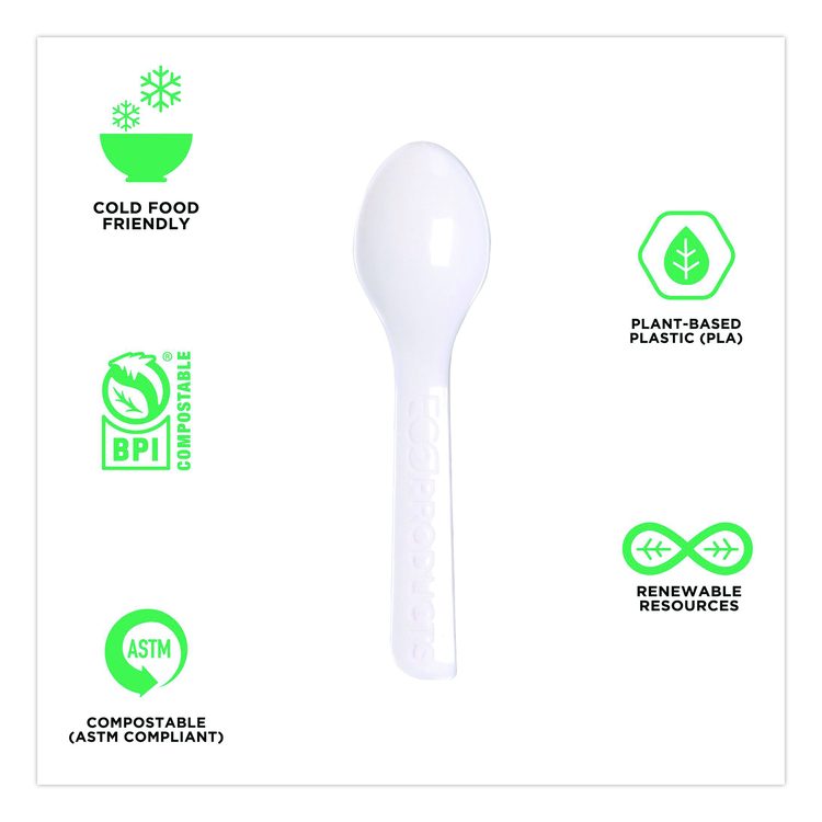 Plantware CPLA Tasting Spoon, Plastic, 3", White, 2,000/Carton