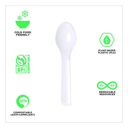 Plantware CPLA Tasting Spoon, Plastic, 3", White, 2,000/Carton