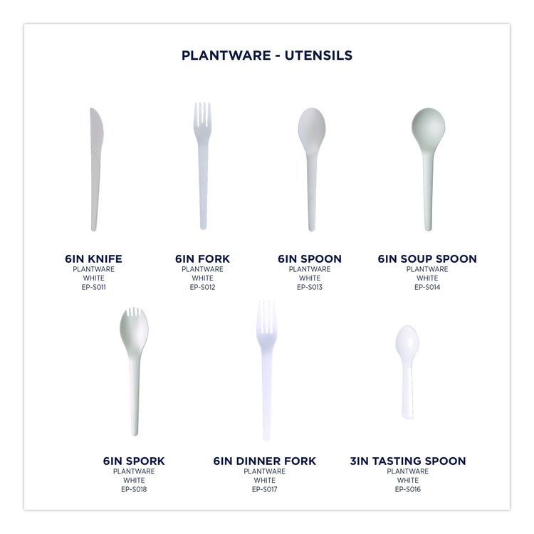 Plantware CPLA Tasting Spoon, Plastic, 3", White, 2,000/Carton