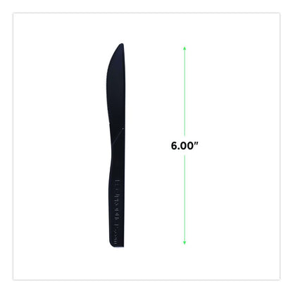 100% Recycled Content Cutlery, Knife, Plastic, Black, 50/Pack, 20 Packs/Carton