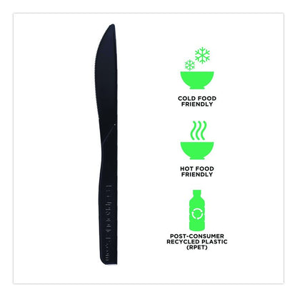 100% Recycled Content Cutlery, Knife, Plastic, Black, 50/Pack, 20 Packs/Carton