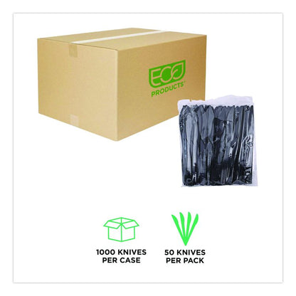 100% Recycled Content Cutlery, Knife, Plastic, Black, 50/Pack, 20 Packs/Carton