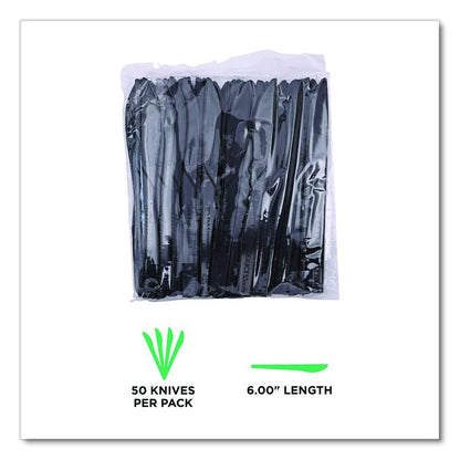 100% Recycled Content Cutlery, Knife, Plastic, Black, 50/Pack, 20 Packs/Carton