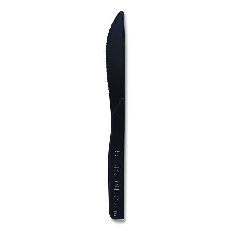 100% Recycled Content Cutlery, Knife, Plastic, Black, 50/Pack, 20 Packs/Carton