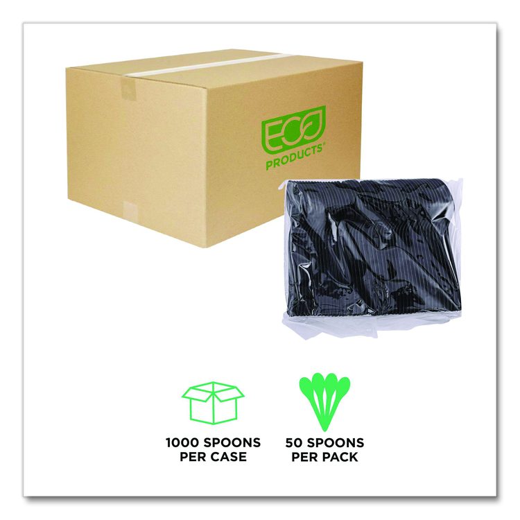 100% Recycled Content Cutlery, Spoon, Plastic, Black, 50/Pack, 20 Pack/Carton