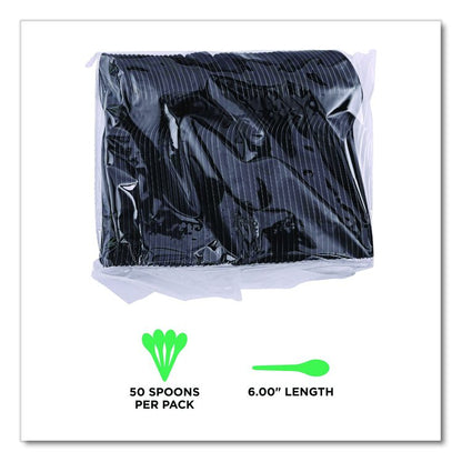 100% Recycled Content Cutlery, Spoon, Plastic, Black, 50/Pack, 20 Pack/Carton