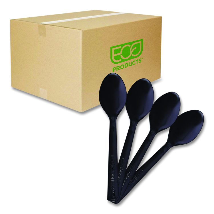100% Recycled Content Cutlery, Spoon, Plastic, Black, 50/Pack, 20 Pack/Carton