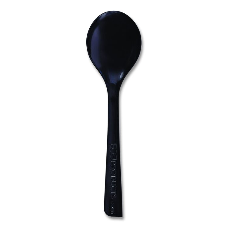 100% Recycled Content Cutlery, Soup Spoon, Plastic, Black, 50/Pack, 20 Packs/Carton
